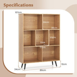 Gainoom 7-Cube Natural Bookcase Mid Century Modern Storage Organizer - thumbnail 2