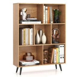 Gainoom 7-Cube Natural Bookcase Mid Century Modern Storage Organizer