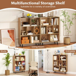 Gainoom 7-Cube Natural Bookcase Mid Century Modern Storage Organizer - thumbnail 6