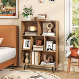 Gainoom 7-Cube Natural Bookcase Mid Century Modern Storage Organizer - thumbnail 4