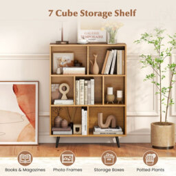 Gainoom 7-Cube Natural Bookcase Mid Century Modern Storage Organizer - thumbnail 9