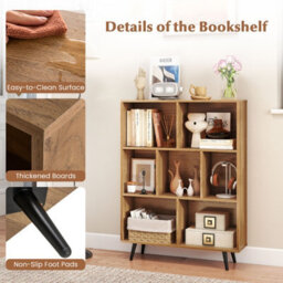 Gainoom 7-Cube Natural Bookcase Mid Century Modern Storage Organizer - thumbnail 8