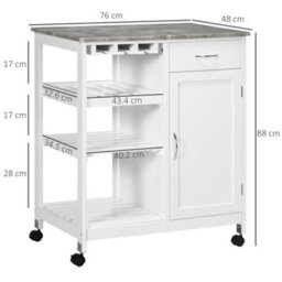 Wyld Haus Sohavi White Compact Kitchen Trolley With Marble-Effect Top, Wine Rack, Drawer And Open Shelves - thumbnail 4