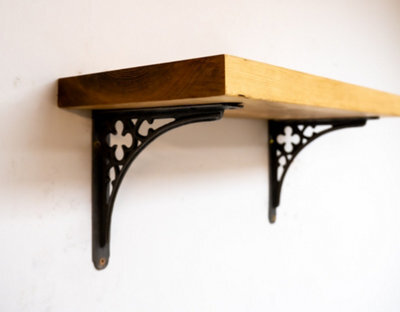 Off The Grain Wooden Wall Shelf, Rugger Brown Rustic Shelf With Brackets , 110Cm (L) - image 1