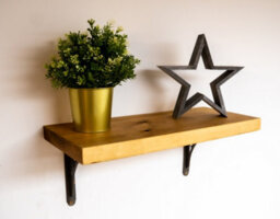 Off The Grain Wooden Wall Shelf,  Rugger Brown Rustic Shelf With Brackets , 110Cm (L) - thumbnail 4