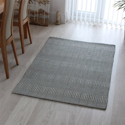 Teal Handmade Modern Wool Easy To Clean Geometric Rug For Dining Room Bedroom And Living Room-120Cm X 170Cm - image 1