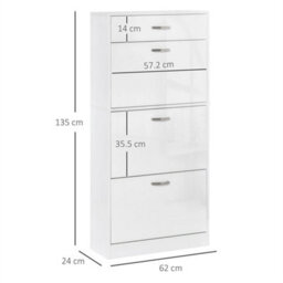 High Gloss Shoe Cabinet W/ 4 Drawers Shoe Storage Organizer For 18 Pairs - thumbnail 2