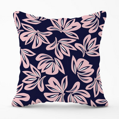 Warren Reed Designer Pink Navy Floral Botanical Pattern Cushions 60Cm X 60Cm - image 1