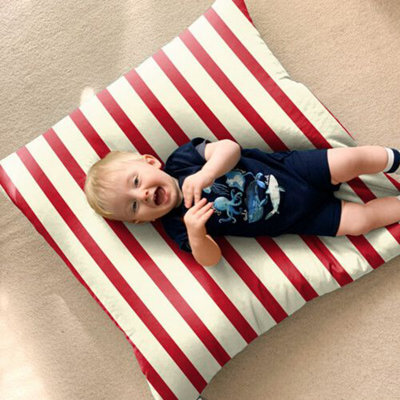 rucomfy Beanbags Rucomfy Indoor Or Outdoor Nautical Stripe Floor Cushion Bean Bag - Large Red Garden Seat - image 1