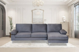 Eco Living Ravenna Velvet Sectional Corner Right Hand Facing Sofa In Grey - thumbnail 2
