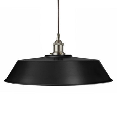 Matt Black Large Chancery Painted Dome Pendant Light With Brushed Chrome Lamp Holder And Black Round Cable - Se Home - image 1