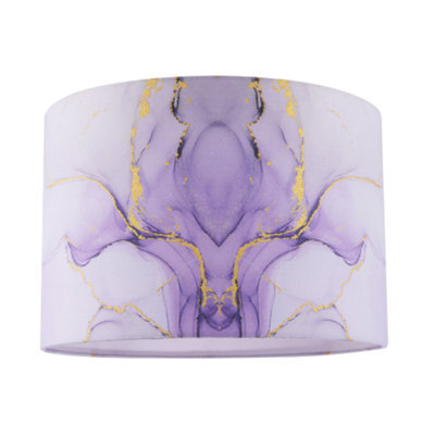 Happy Homewares Designer Drum Lamp Shade In Marble Effect Cotton Fabric In Soft Lilac And Purple - image 1