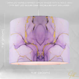 Happy Homewares Designer Drum Lamp Shade In Marble Effect Cotton Fabric In Soft Lilac And Purple - thumbnail 6