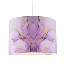 Happy Homewares Designer Drum Lamp Shade In Marble Effect Cotton Fabric In Soft Lilac And Purple - thumbnail 4
