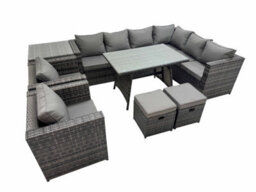 Fimous Rattan Garden Furniture Patio Furniture Sets With Dining Table 2 Small Stools 2 Chair Side Table Dark Grey Mixed - thumbnail 1