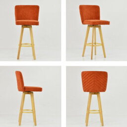 Lakeland Furniture Boden Burnt Orange Fabric Wooden Fixed Leg Bar Stool - thumbnail 2