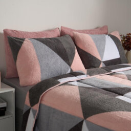 OHS Geometric Teddy Fleece Coverless Duvet Bedding Set 10.5 Tog, Blush - King - thumbnail 3