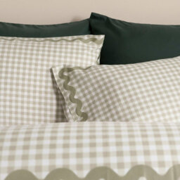 Ohs Gingham Wave Border Bedding Set Microfibre Duvet Cover With Pillowcase, Sage - King - thumbnail 3