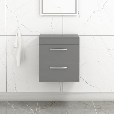 Royal Bathrooms 500mm Wall Hung Vanity Unit 2 Drawer Indigo Grey Gloss - Storage Cabinet - image 1