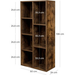 Songmics 7-Compartment Bookcase, 7 Open Slots Bookshelf, Display Storage Rack, In Living Room Studio And Office, 50 X 24 X 106 Cm - thumbnail 8