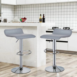 Grey Set Of 2 Modern Counter Chairs Swivel Barstool Kitchen - thumbnail 3