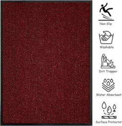 Kav Door Mat Dirt Trapper - Durable Indoor And Outdoor Non-Slip Rug - Super Absorbent- Home, Office(Red / Black, 90Cm X 150Cm) - thumbnail 2