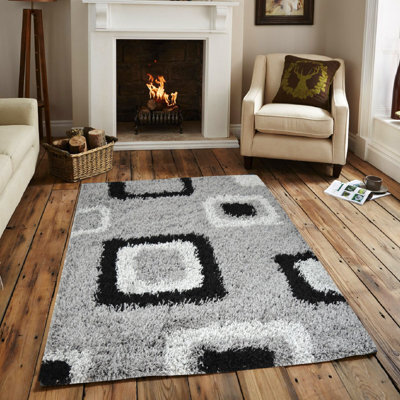 "Bravich Grey Boxed Thick Shaggy Rug - California - 160X230Cm (5'4""x7'8"")"