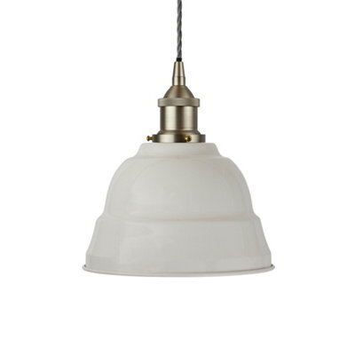 Pale Grey Lincoln Painted Dome Pendant Light With Brushed Chrome Lamp Holder And Grey Twisted Cable - Se Home - image 1