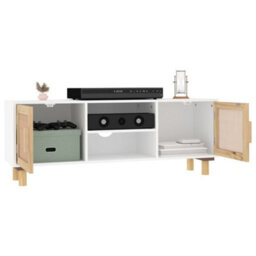 Berkfield Tv Cabinet White 105X30X40 Cm Solid Wood Pine&natural Rattan - thumbnail 3