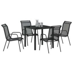 Berkfield Garden Dining Set 5 Pcs Black Textilene And Steel - thumbnail 3