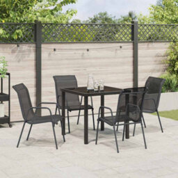 Berkfield Garden Dining Set 5 Pcs Black Textilene And Steel - thumbnail 4