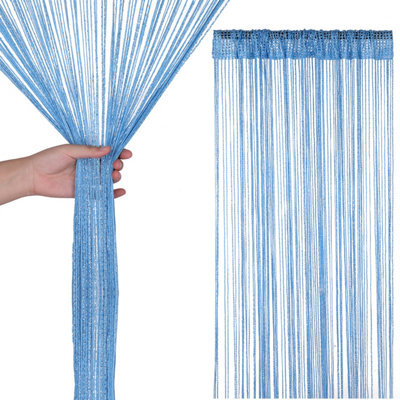 Neel Blue String Curtains Glitter Fringe Panel Fly Screen Doorway Tassel Curatin, 200Cm X 90Cm - Sky Blue - image 1