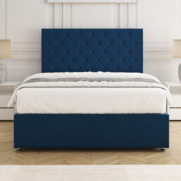 Bsspoke Mia Divan Bed Set Blue Plush Velvet 24Inch Headboard 2 Drawers Same Side & Memory Foam Spring Mattress In All Sizes - thumbnail 2