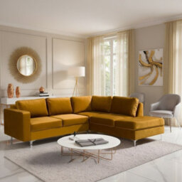 Orlando Velvet Upholstered Corner Sofa With Metal Legs Decorative Cushions Included 2355X212X85Cm Mustard Right - thumbnail 1