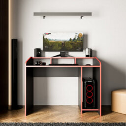 117 Cm Pc Gaming Desk With Monitor Shelf, Ergonomic Computer Desk For Home Office, Modern Study Desk (Black&red, Nova) - thumbnail 3