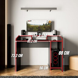 117 Cm Pc Gaming Desk With Monitor Shelf, Ergonomic Computer Desk For Home Office, Modern Study Desk (Black&red, Nova) - thumbnail 7