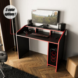 117 Cm Pc Gaming Desk With Monitor Shelf, Ergonomic Computer Desk For Home Office, Modern Study Desk (Black&red, Nova) - thumbnail 6