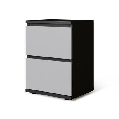 Urbn-Living Urbnliving Height 49Cm 2 Drawer Wooden Bedroom Bedside Cabinet Colour Black Carcass And Grey Drawers No Handle Nightstand - image 1