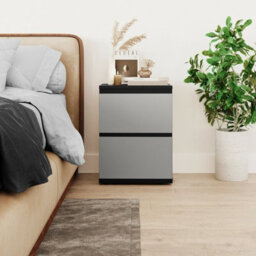 Urbn-Living Urbnliving Height 49Cm 2 Drawer Wooden Bedroom Bedside Cabinet Colour Black Carcass And Grey Drawers No Handle Nightstand - thumbnail 2