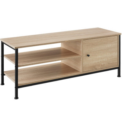 Tectake Tv Stand Durban - Lowboard Cabinet With 3 Shelves, Cupboard Section With Door 110 Cm - Industrial Wood Light, Oak Sonoma - image 1