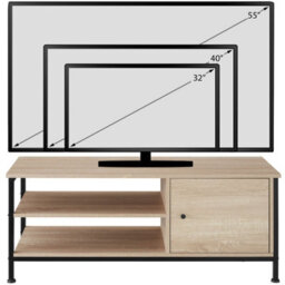 Tectake Tv Stand Durban - Lowboard Cabinet With 3 Shelves, Cupboard Section With Door 110 Cm - Industrial Wood Light, Oak Sonoma - thumbnail 3