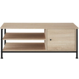 Tectake Tv Stand Durban - Lowboard Cabinet With 3 Shelves, Cupboard Section With Door 110 Cm - Industrial Wood Light, Oak Sonoma - thumbnail 2