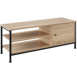 Tectake Tv Stand Durban - Lowboard Cabinet With 3 Shelves, Cupboard Section With Door 110 Cm - Industrial Wood Light, Oak Sonoma - thumbnail 1