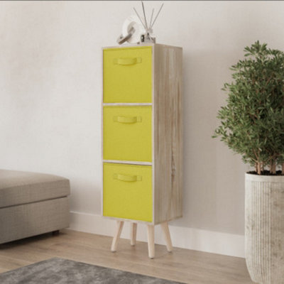 Urbn-Living Urbnliving 80Cm Height 3 Tier Antique Oak Wooden Storage Bookcase Scandinavian Style Pine Legs With Yellow Inserts - image 1