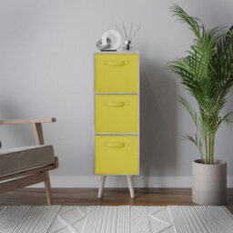 Urbn-Living Urbnliving 80Cm Height 3 Tier Antique Oak Wooden Storage Bookcase Scandinavian Style Pine Legs With Yellow Inserts - thumbnail 3