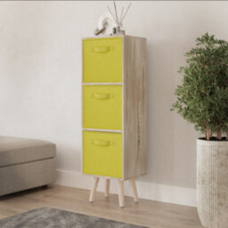 Urbn-Living Urbnliving 80Cm Height 3 Tier Antique Oak Wooden Storage Bookcase Scandinavian Style Pine Legs With Yellow Inserts