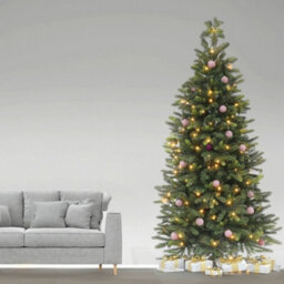Best Artificial 6Ft / 180Cm Balsam Fir Pre Lit Christmas Tree With Real Feel Pe Tips, Hinged With Led Lights - thumbnail 1
