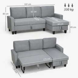 Wyld Haus Fima Light Grey Fabric 3-Seater Sofa Bed With Reversible Storage Chaise - thumbnail 3