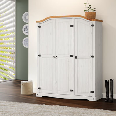 Mercers Furniture Corona White Painted 3 Door Arch Top Wardrobe Triple Solid Wood Pine With Mexican Styling Wooden - image 1
