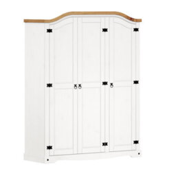 Mercers Furniture Corona White Painted 3 Door Arch Top Wardrobe Triple Solid Wood Pine With Mexican Styling Wooden - thumbnail 2